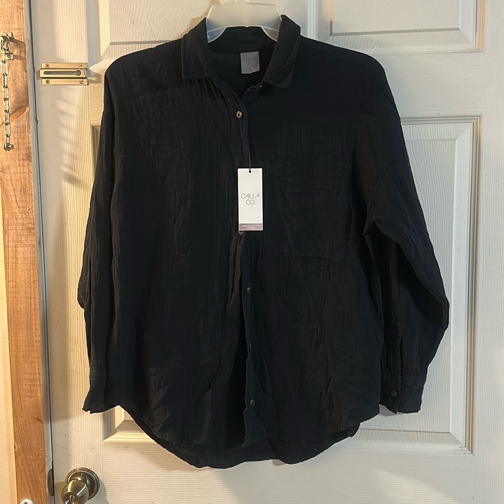 CALIA Oversized Long Sleeve Button Down Cover Up: BLACK: NEW WITH TAGS: SIZE S